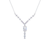Asfour Crystal V Chain Necklace With Emerald Zircon Stone In 925 Sterling Silver-ND0451